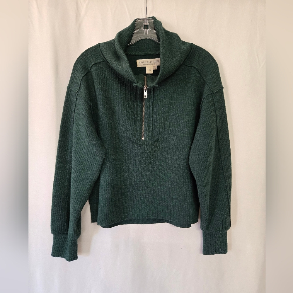 Saltwater Luxe Forest Green Half Zip Pop Over Boxy Size XS